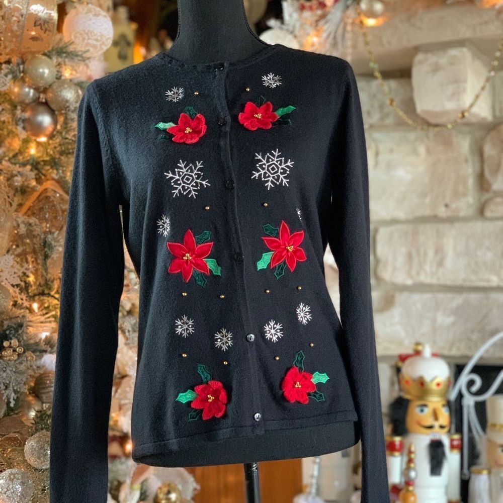 Vintage Crystal Kobe Christmas Cardigan Sweater‎